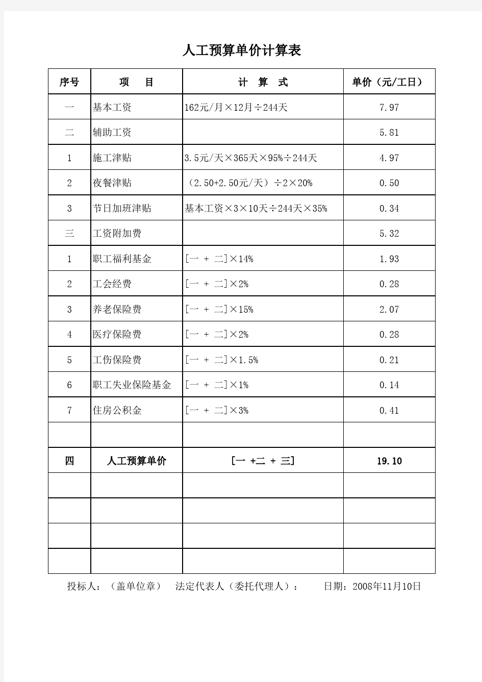 皖水建[2008]139号文安徽水利人工预算单价计算表