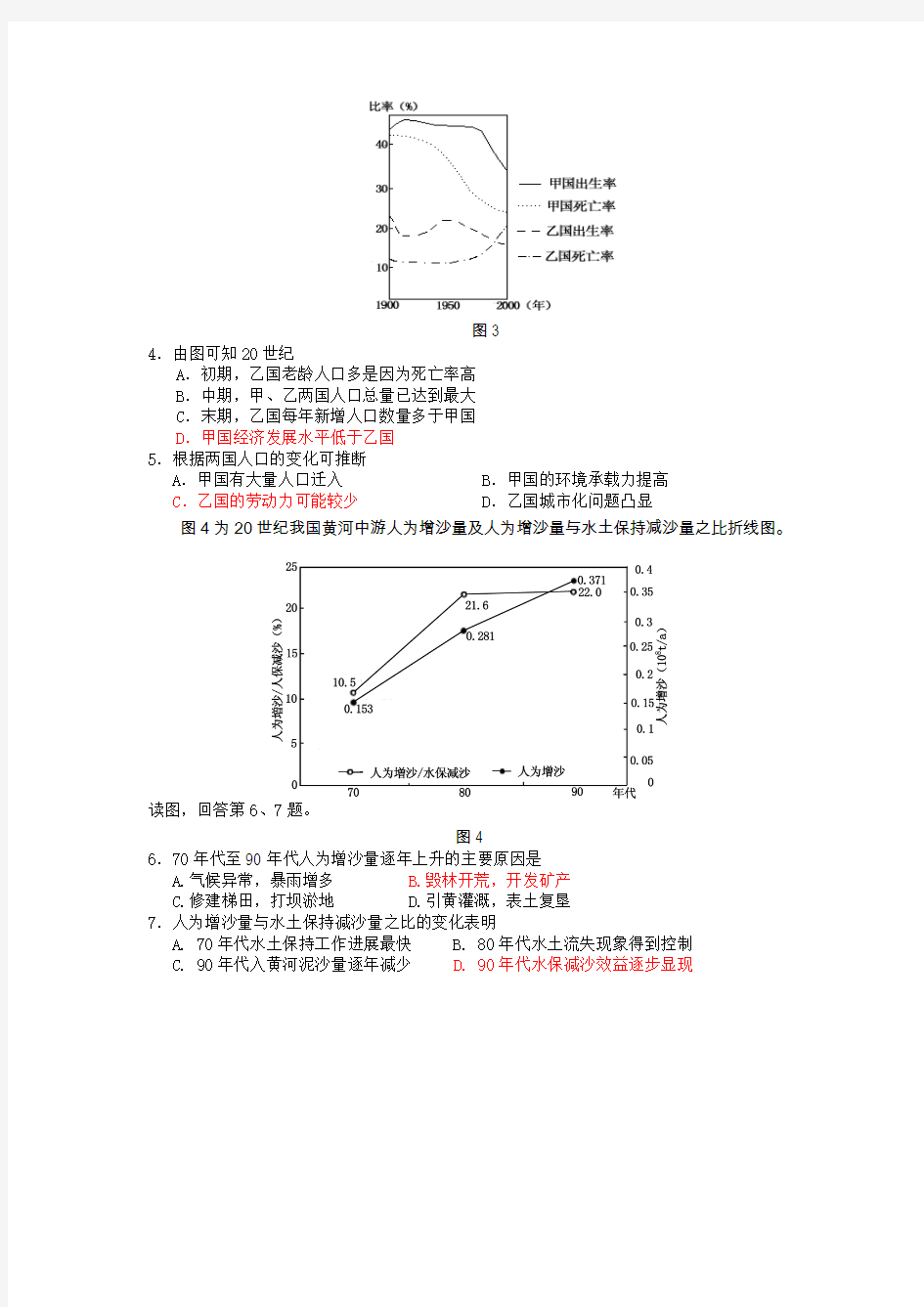 2012-04昌平高三文综二模地理试题及参考答案