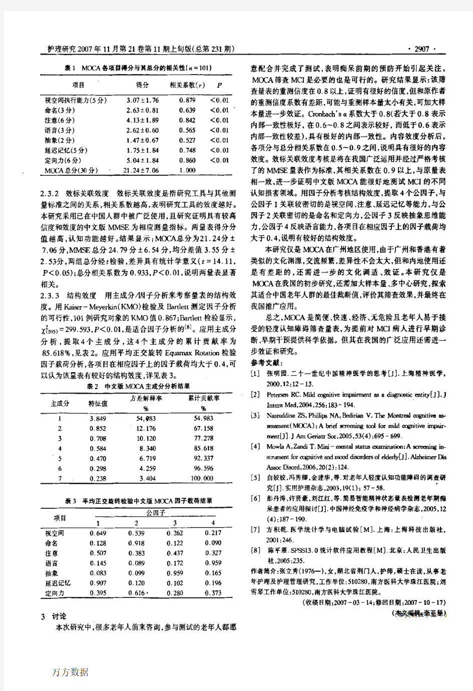 蒙特利尔认知评估量表中文版的信效度研究