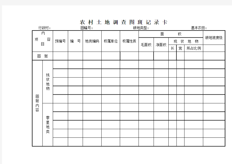 农 村 土 地 调 查 图 斑 记 录 卡