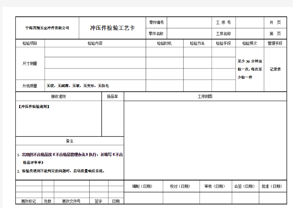 冲压件检验工艺卡-模板