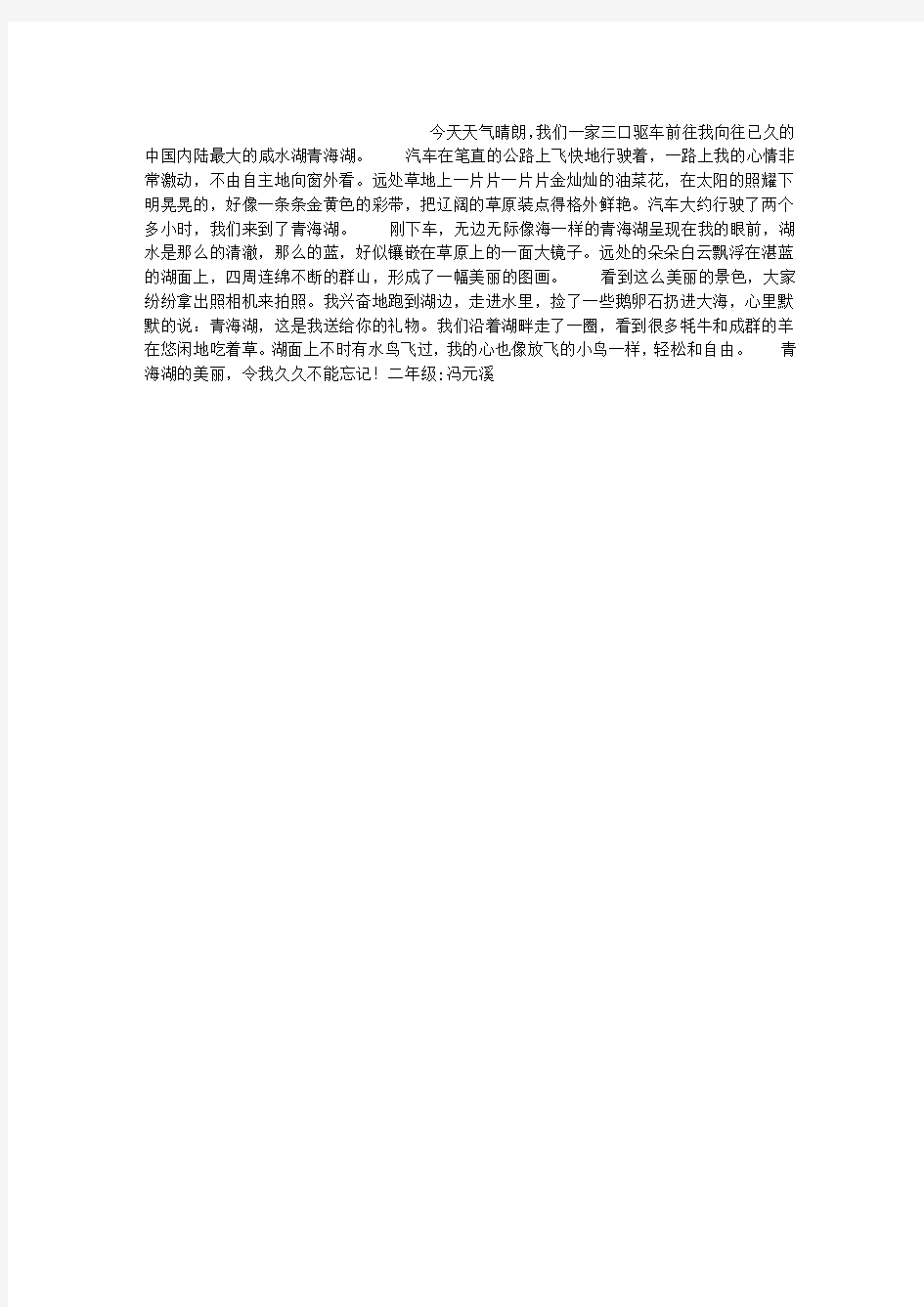 美丽的青海湖作文400字