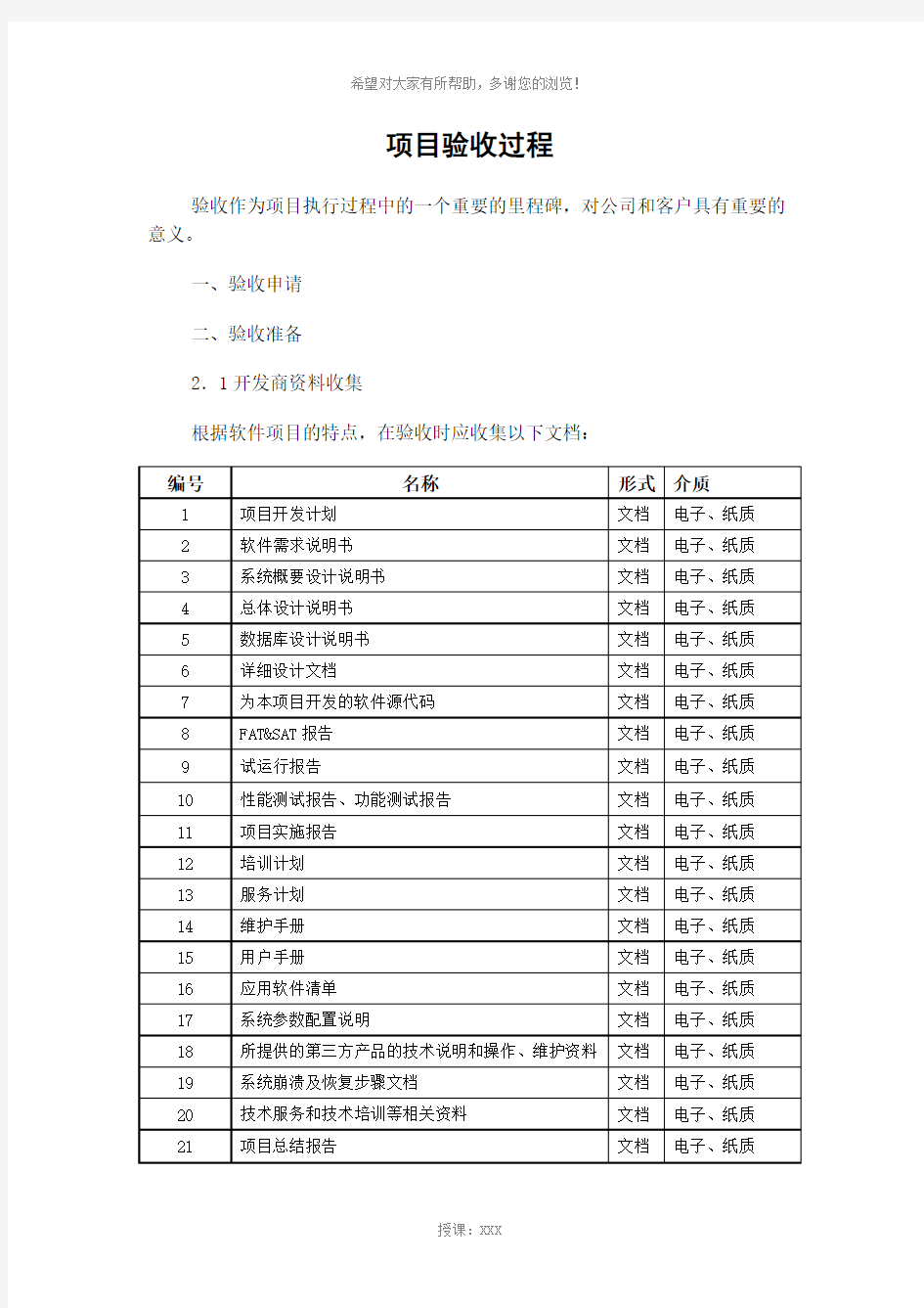 软件项目验收流程各步骤内容