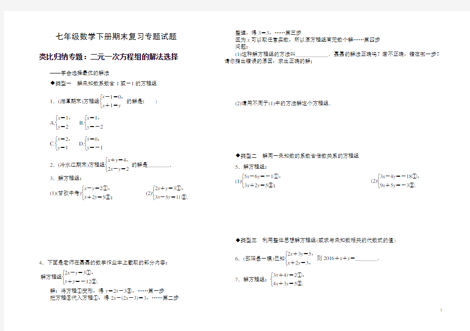 (整理版)七年级数学下册期末复习专题试题