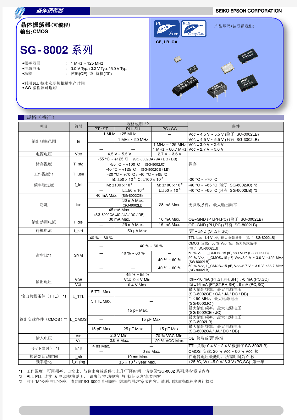 爱普生晶振SG-8002LB可编程晶体振荡器规格书