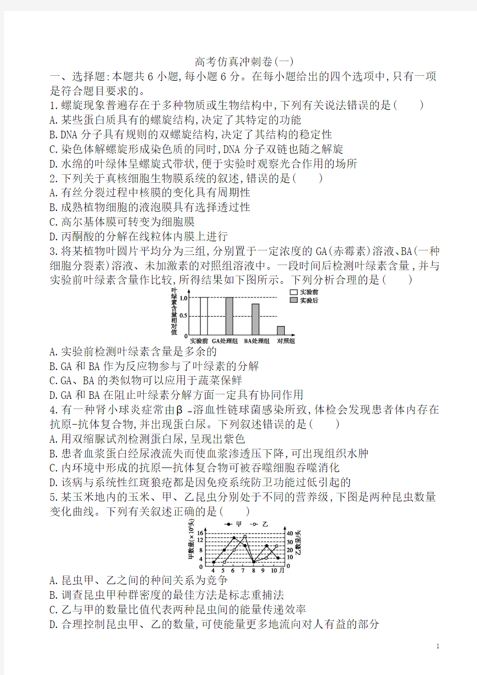 高考仿真冲刺卷(一)