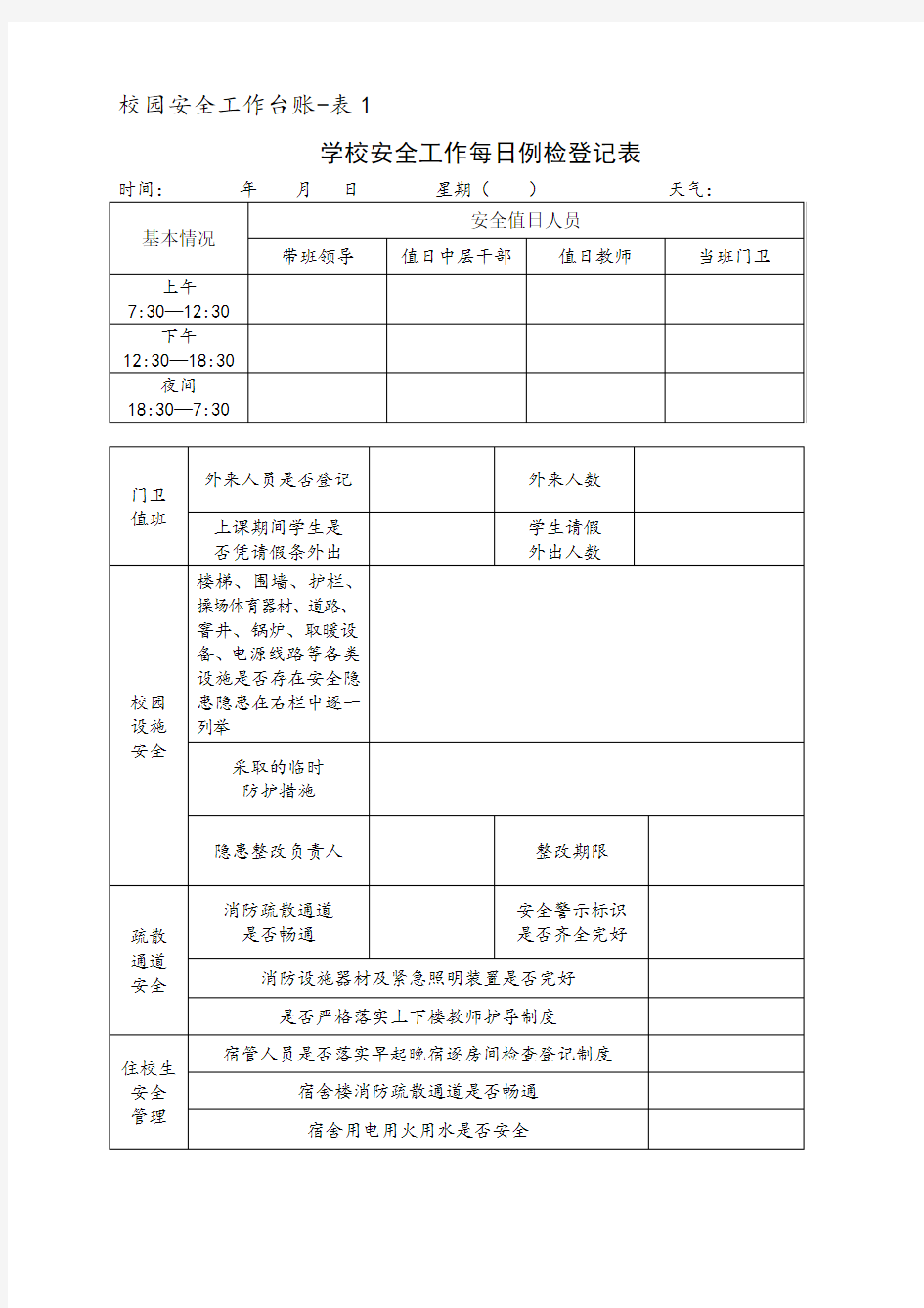 校园安全工作台账6类表格