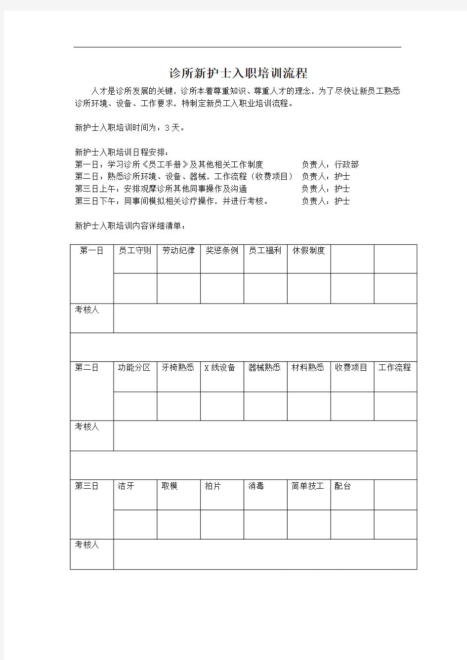 新护士入职培训流程