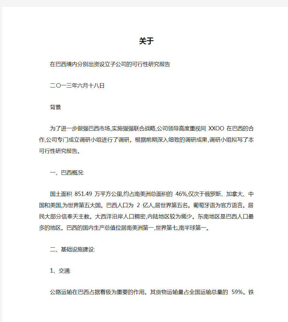 关于在巴西设立子公司的可行性研究报告