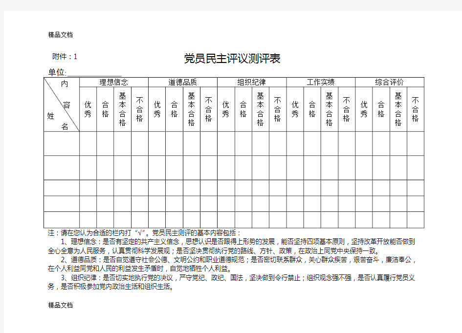 最新党员民主评议测评表[1]