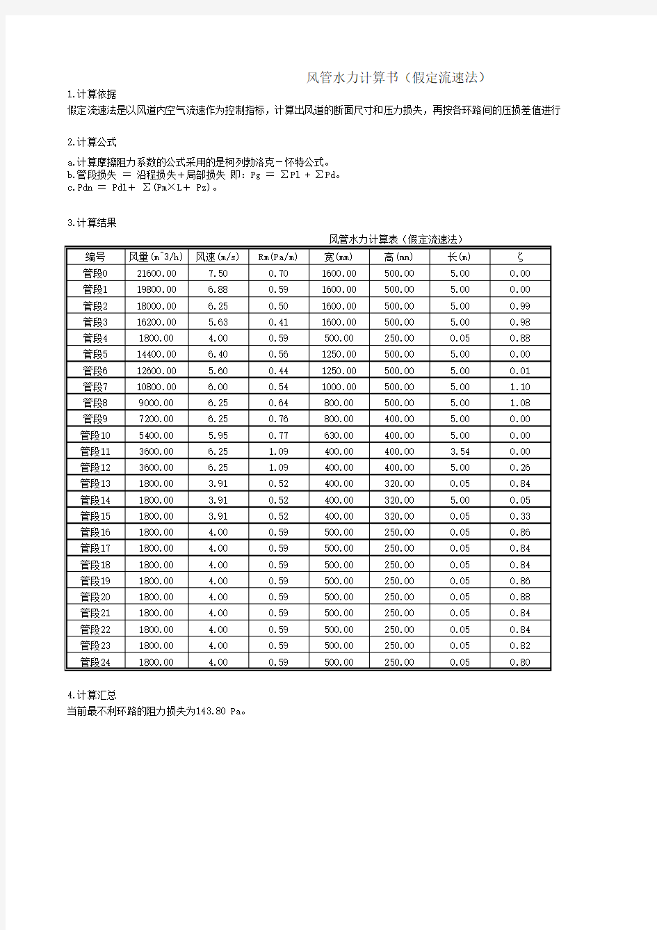 风管水力计算