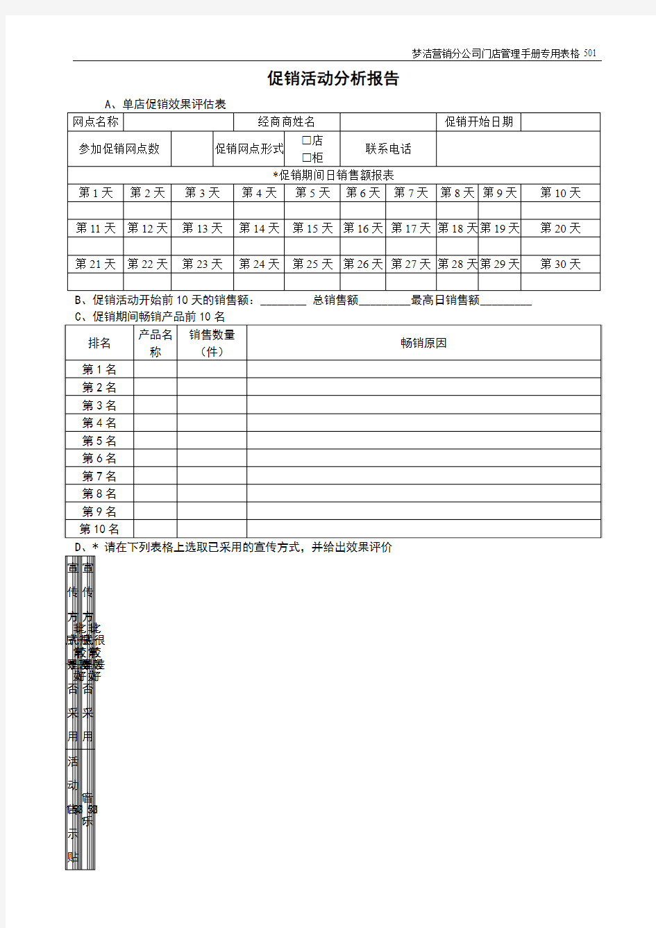 促销活动评估表