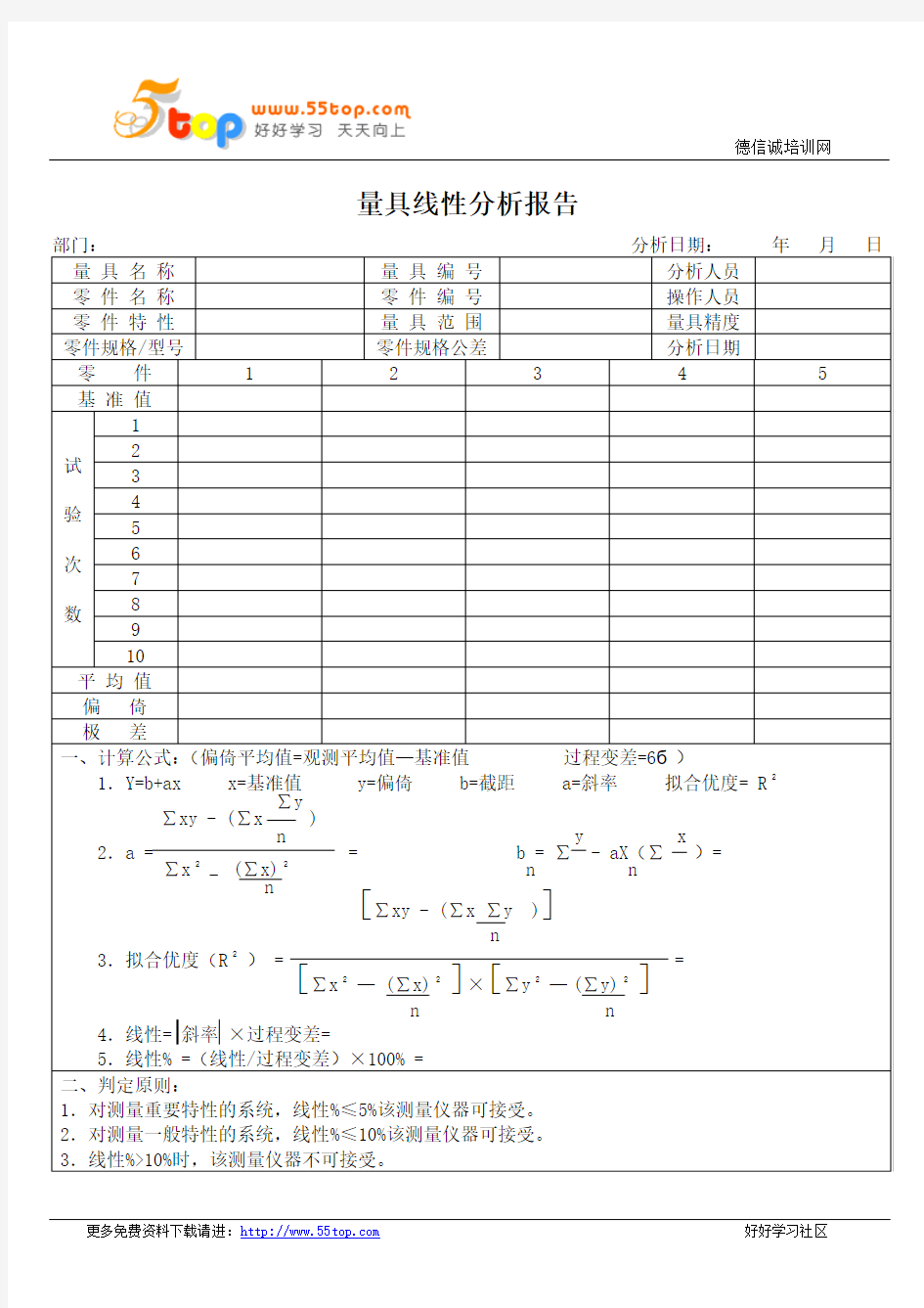 量具线性分析报告表