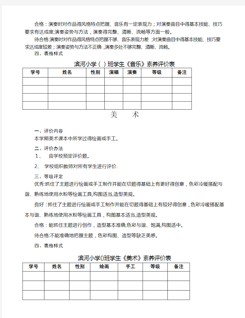 学生艺术素质综合评价表