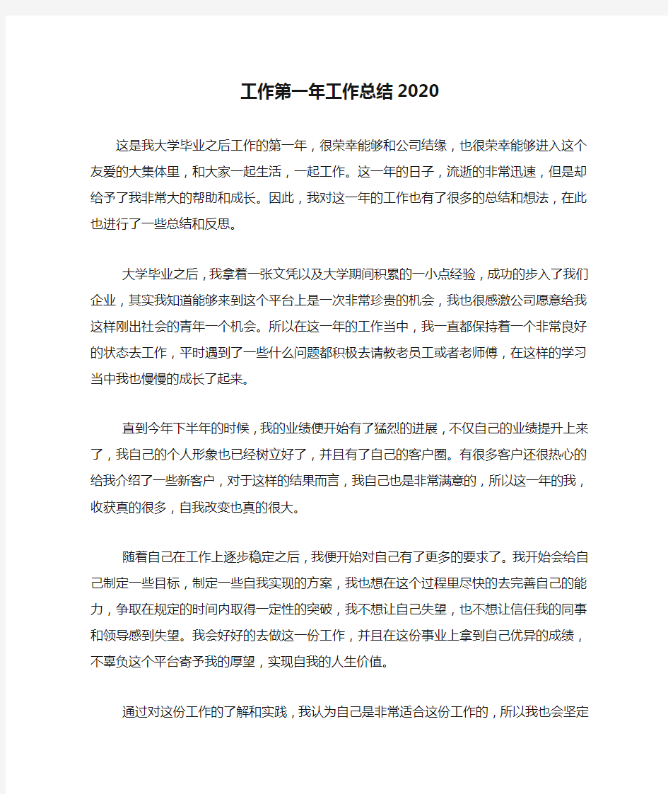 工作第一年工作总结2020