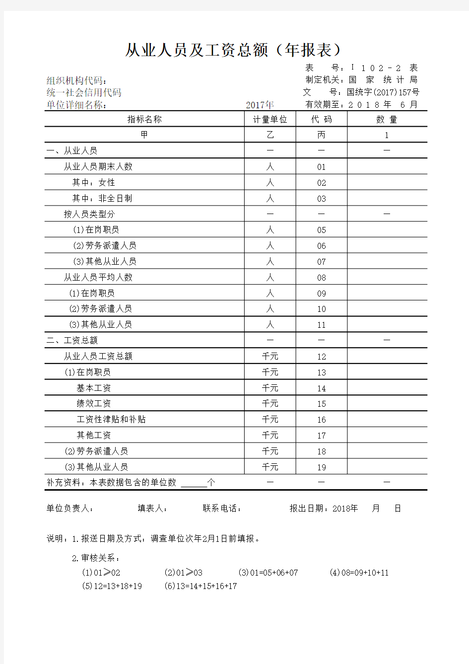 2017年从业人员及工资总额(年报表)