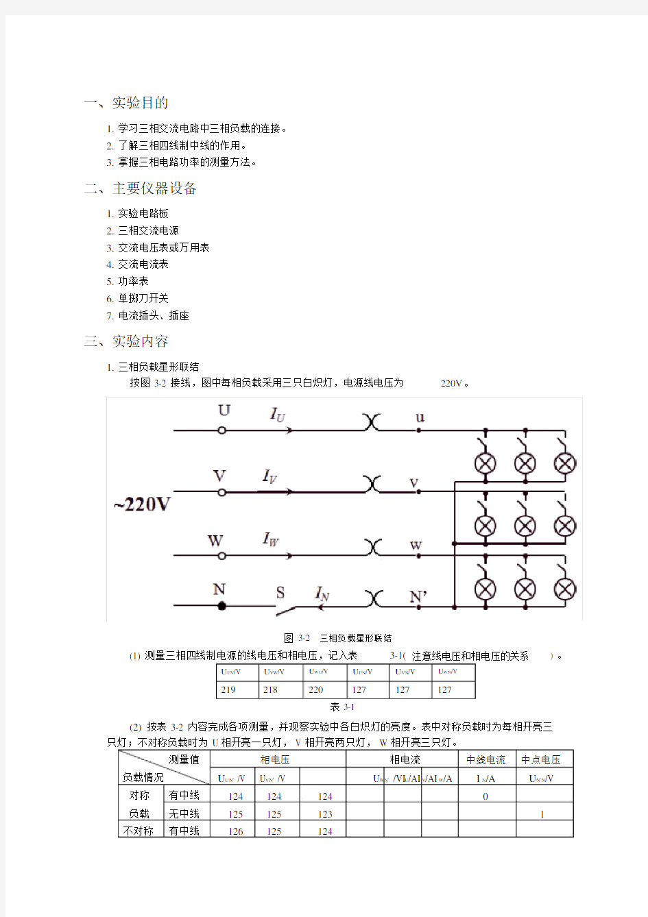 电工电子学实验报告_实验三_三相交流电路.doc