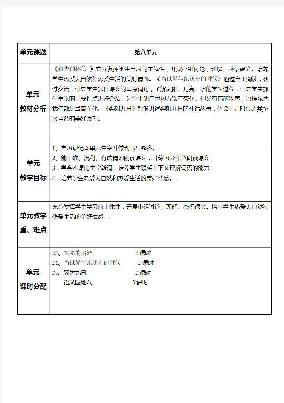 部编版语文二年级下册第八单元  集体备课教案