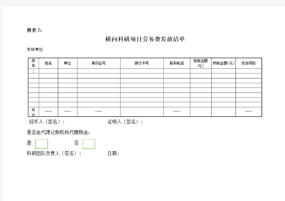 横向科研项目劳务费发放清单