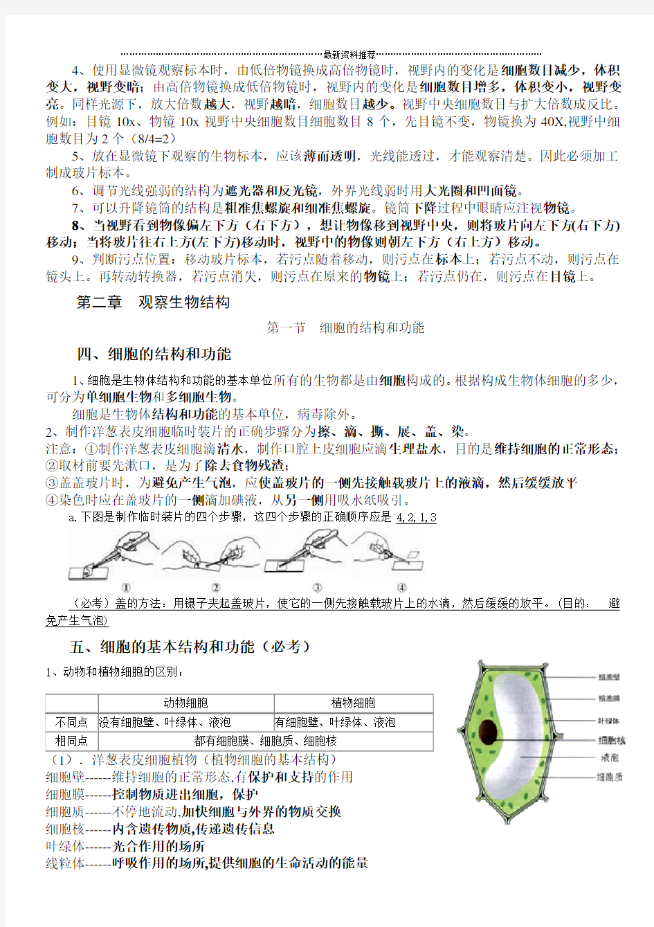 济南版七年级上册生物知识点精编版