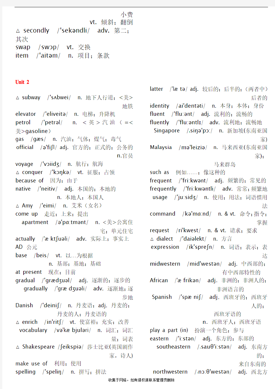 最新人教版高中英语必修一单词--带音标--打印版