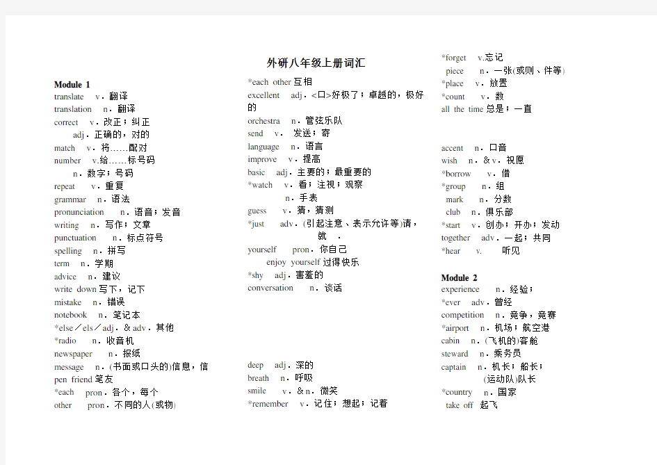 八年级上册英语单词表