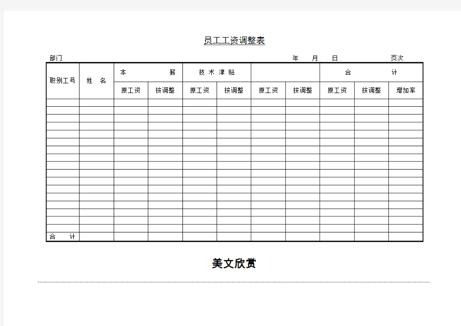 员工工资调整表