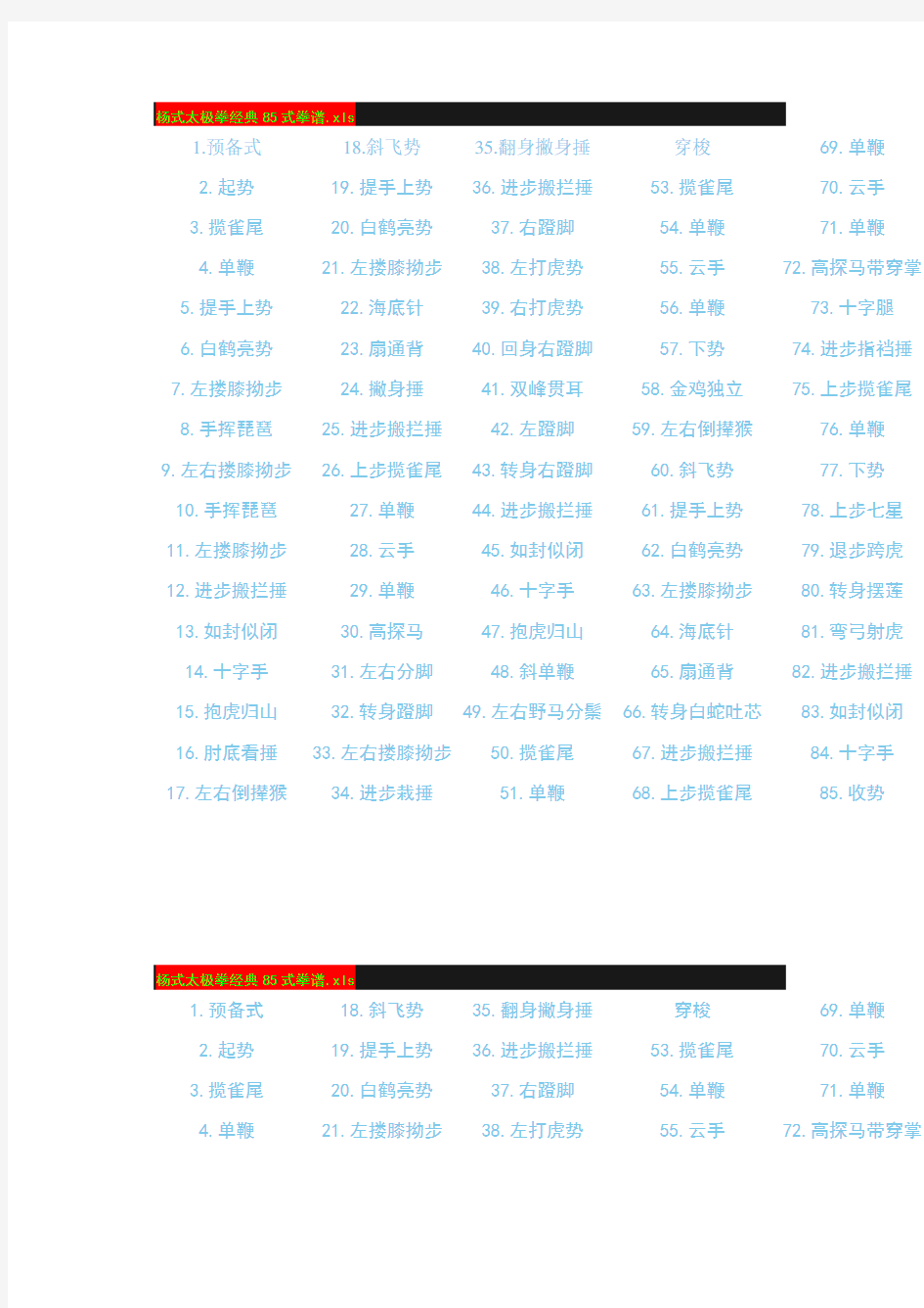 杨式太极拳经典85式拳谱