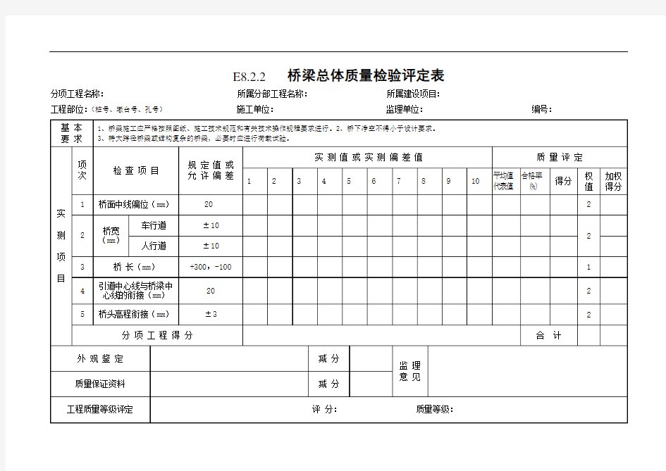 8桥梁工程质量检验评定表解析