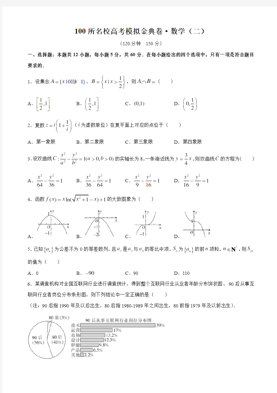 2020年全国100所名校高考模拟金典卷理科数学(二)试题(含解析)