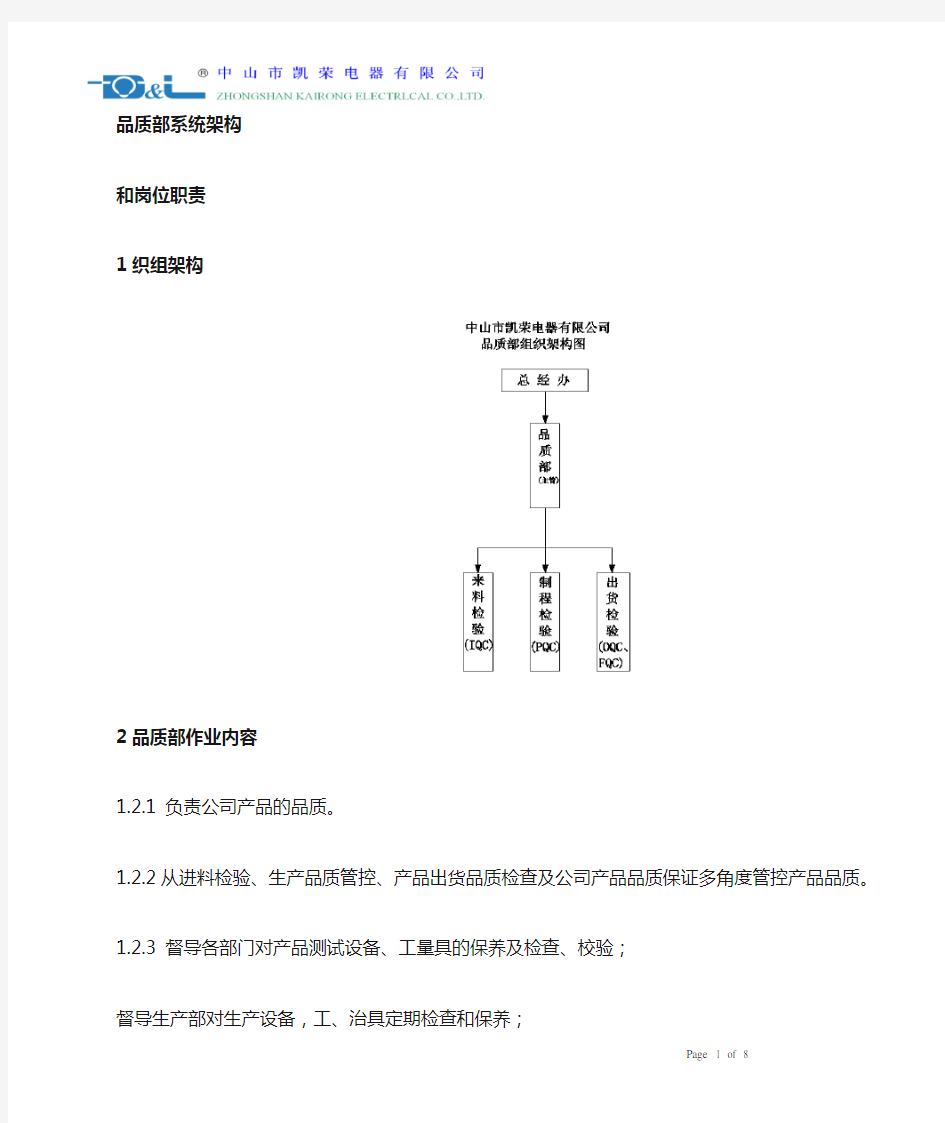 品质部架构及岗位职责