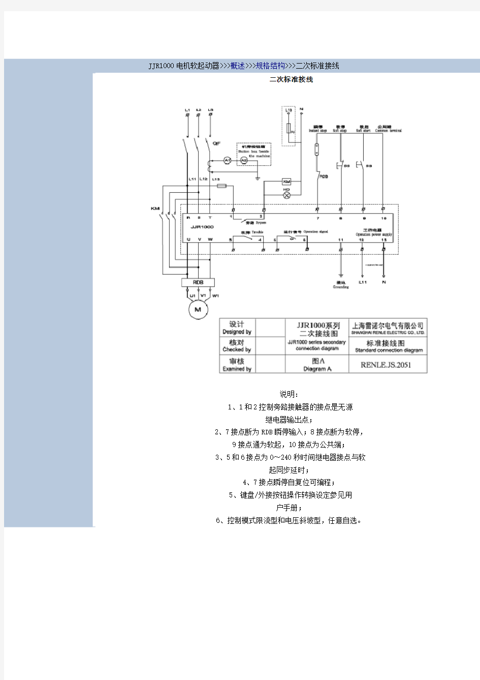 上海雷诺尔电机软起动器使用手册