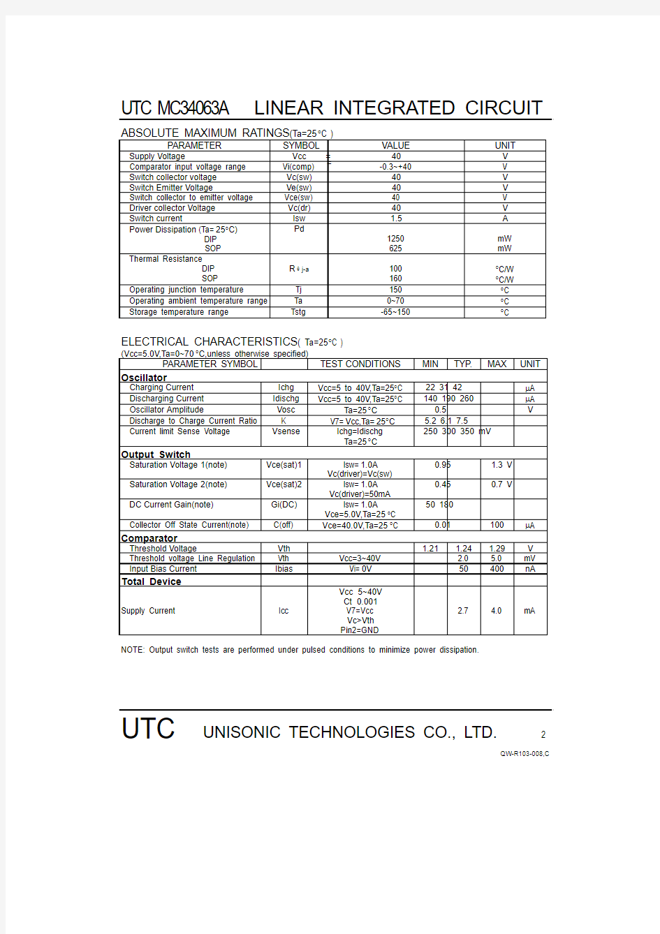 变压器MC34063A-UTC资料