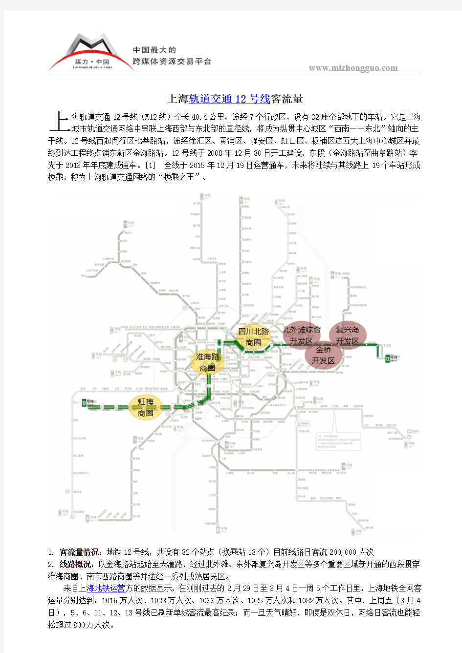 上海轨道交通12号线客流量