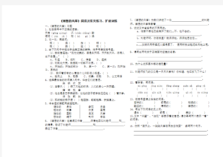 《理想的风筝》阅读及答案