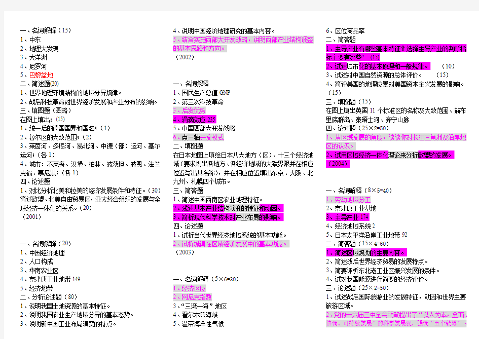 西南大学人文地理学真题