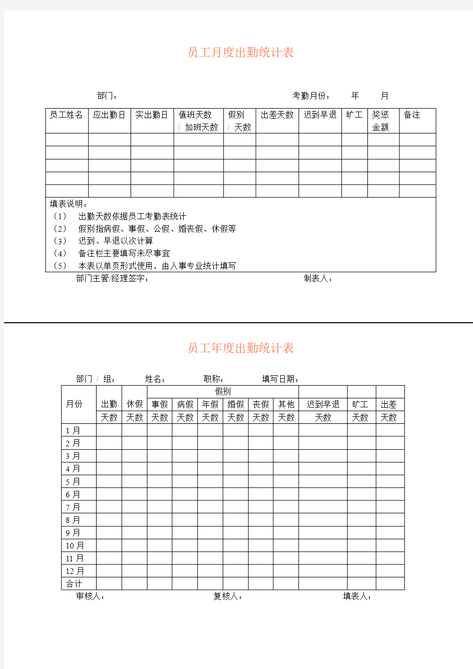 出勤、请假、各种日志表格