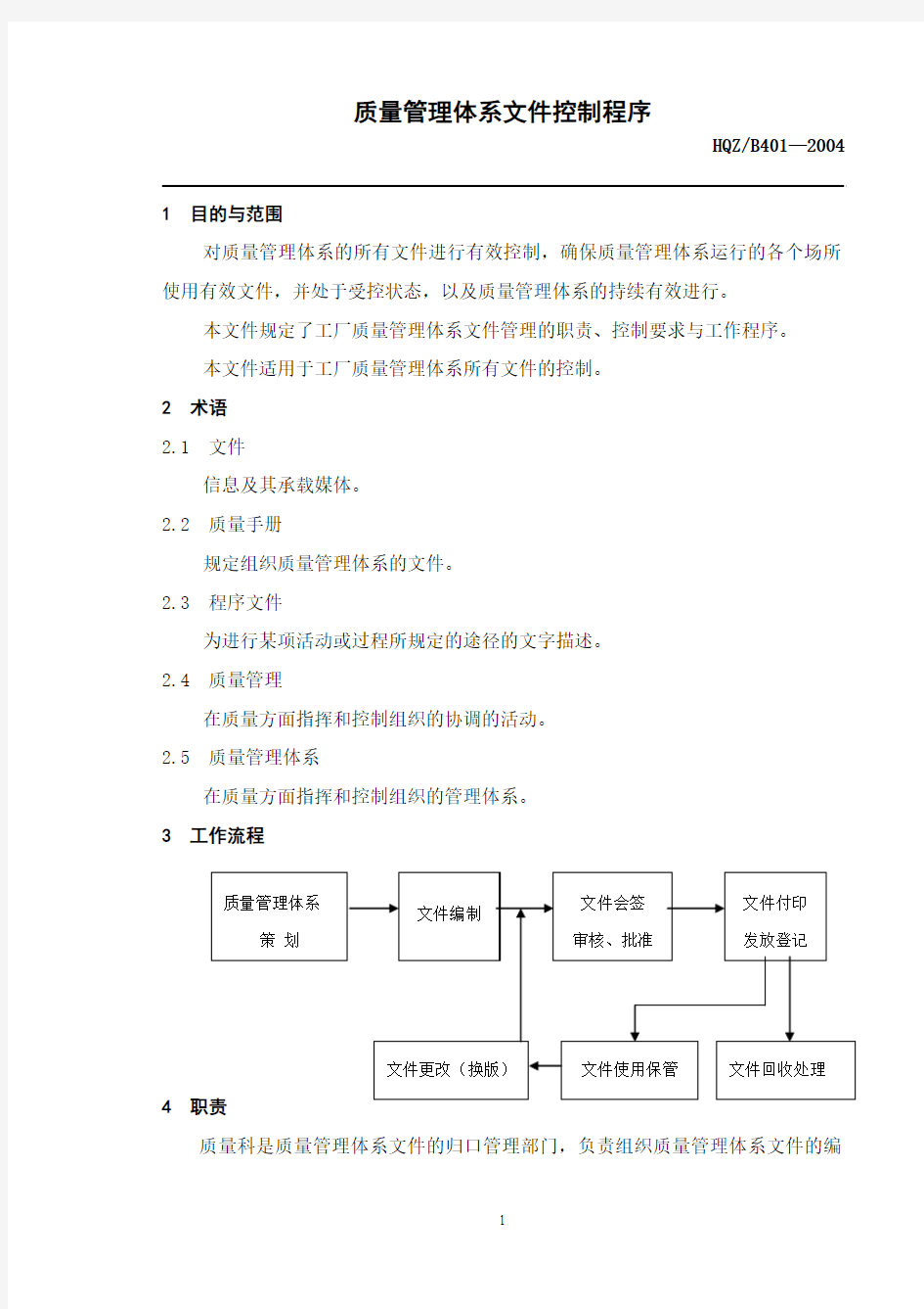 质量管理体系文件控制程序