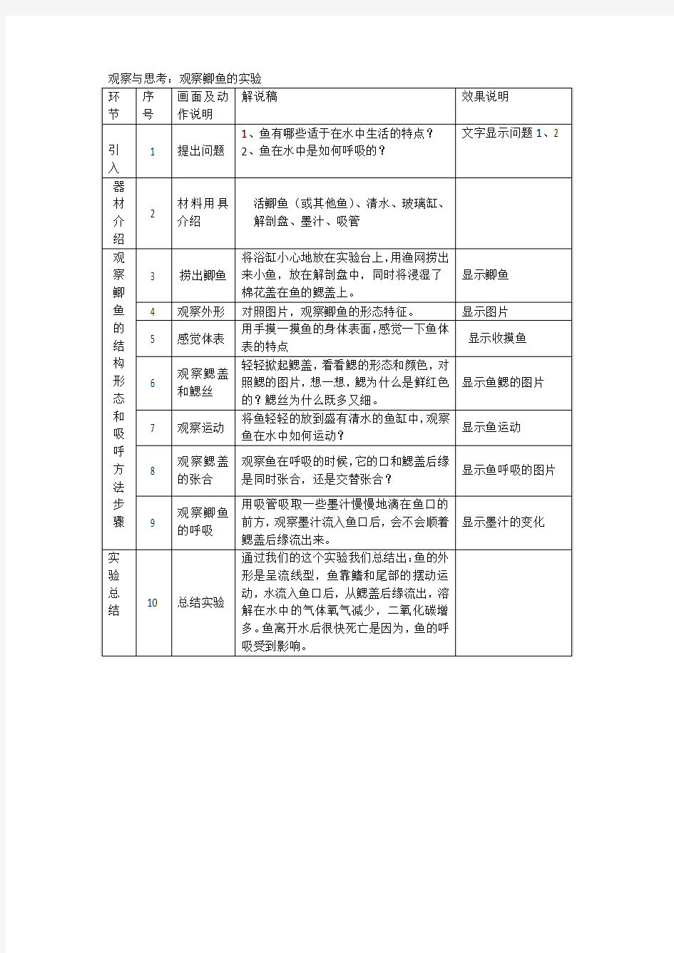 观察鲫鱼的实验解说词-何武