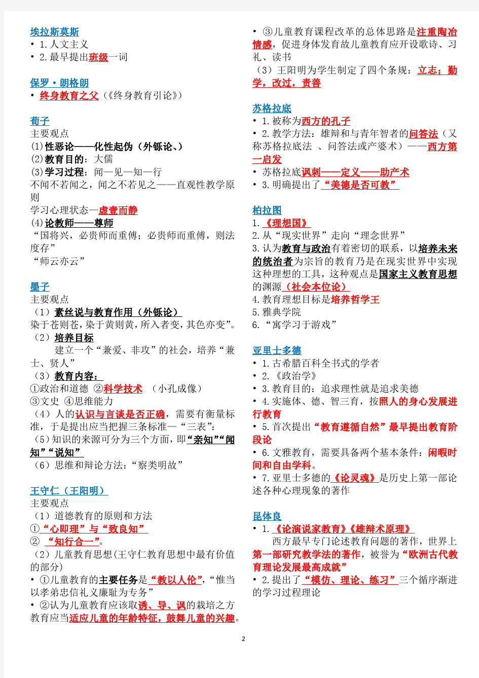 教育学100人物及观点整理