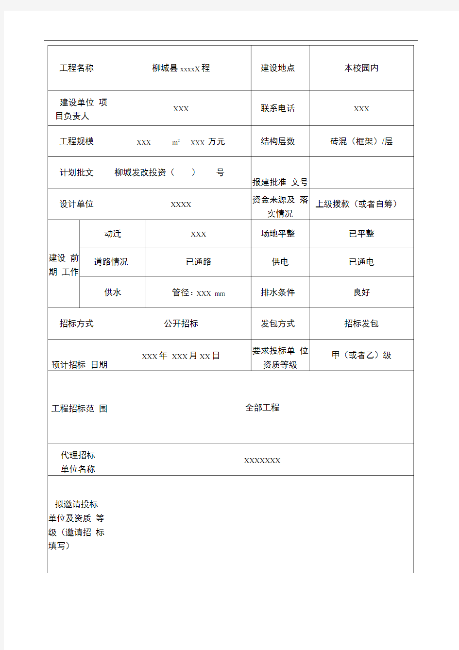 招标申请表范文