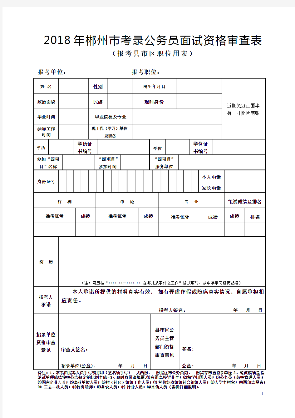 资格审查表