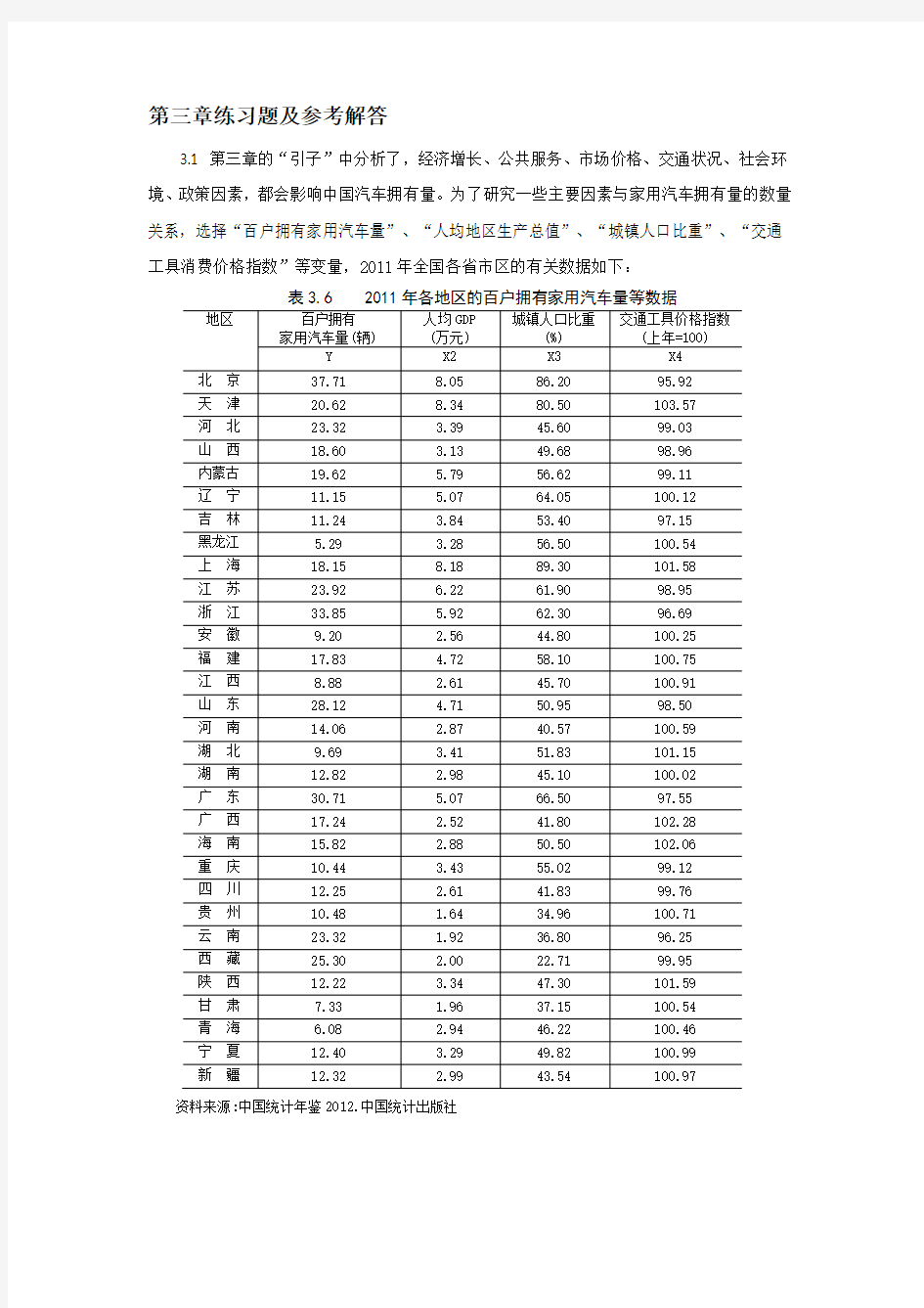 庞皓计量经济学 第三章练习题及参考解答 (第3版)