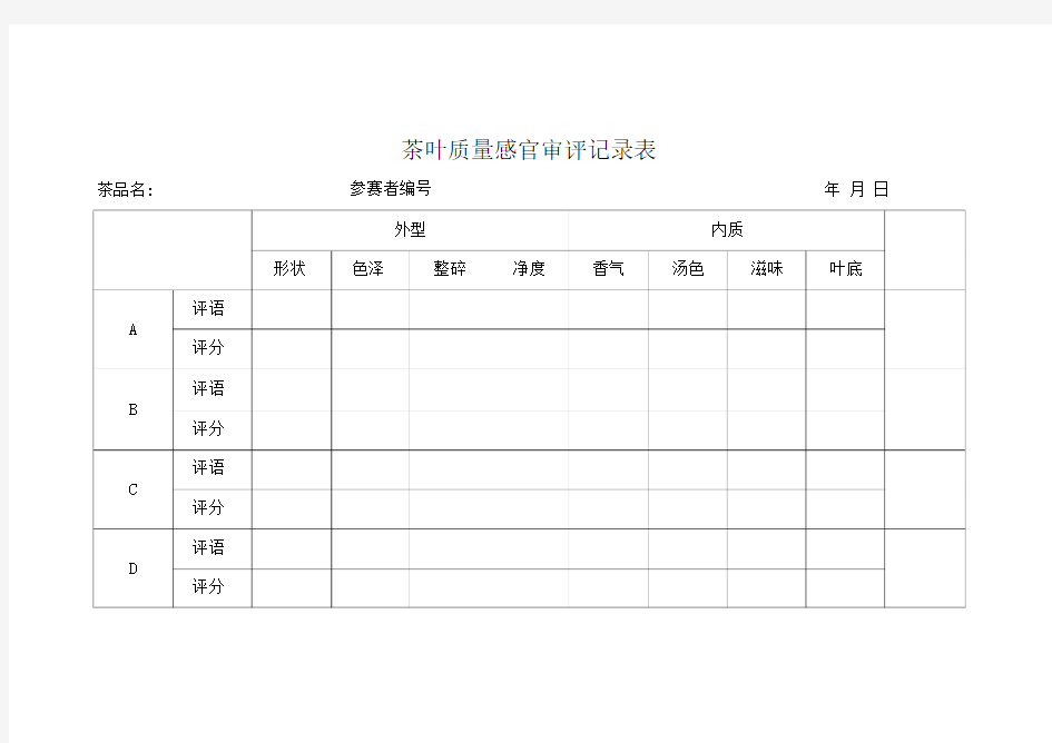 茶叶感官审评记录表