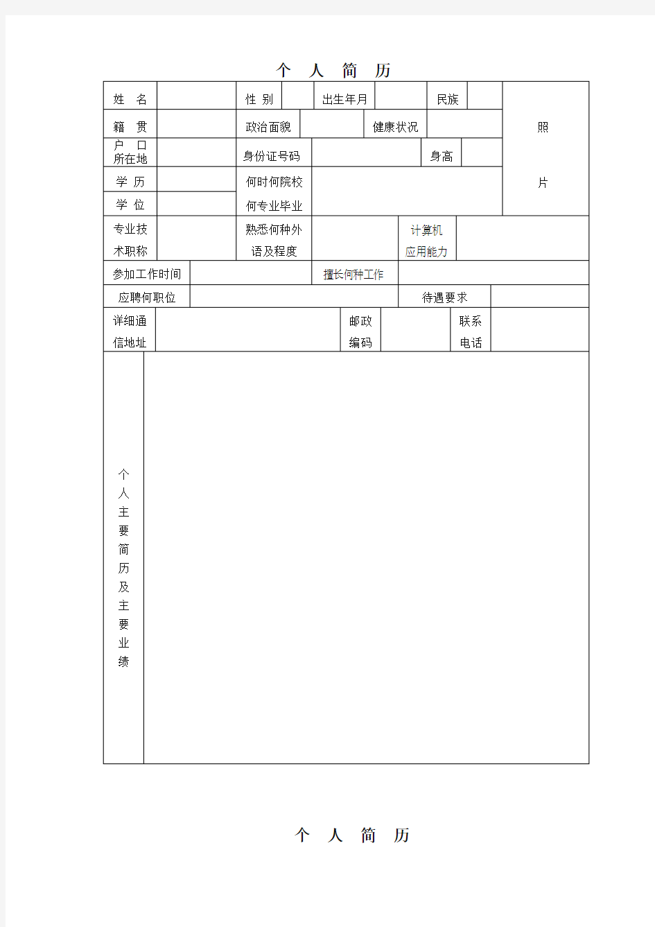 新入职员工个人简历模板【最新版】