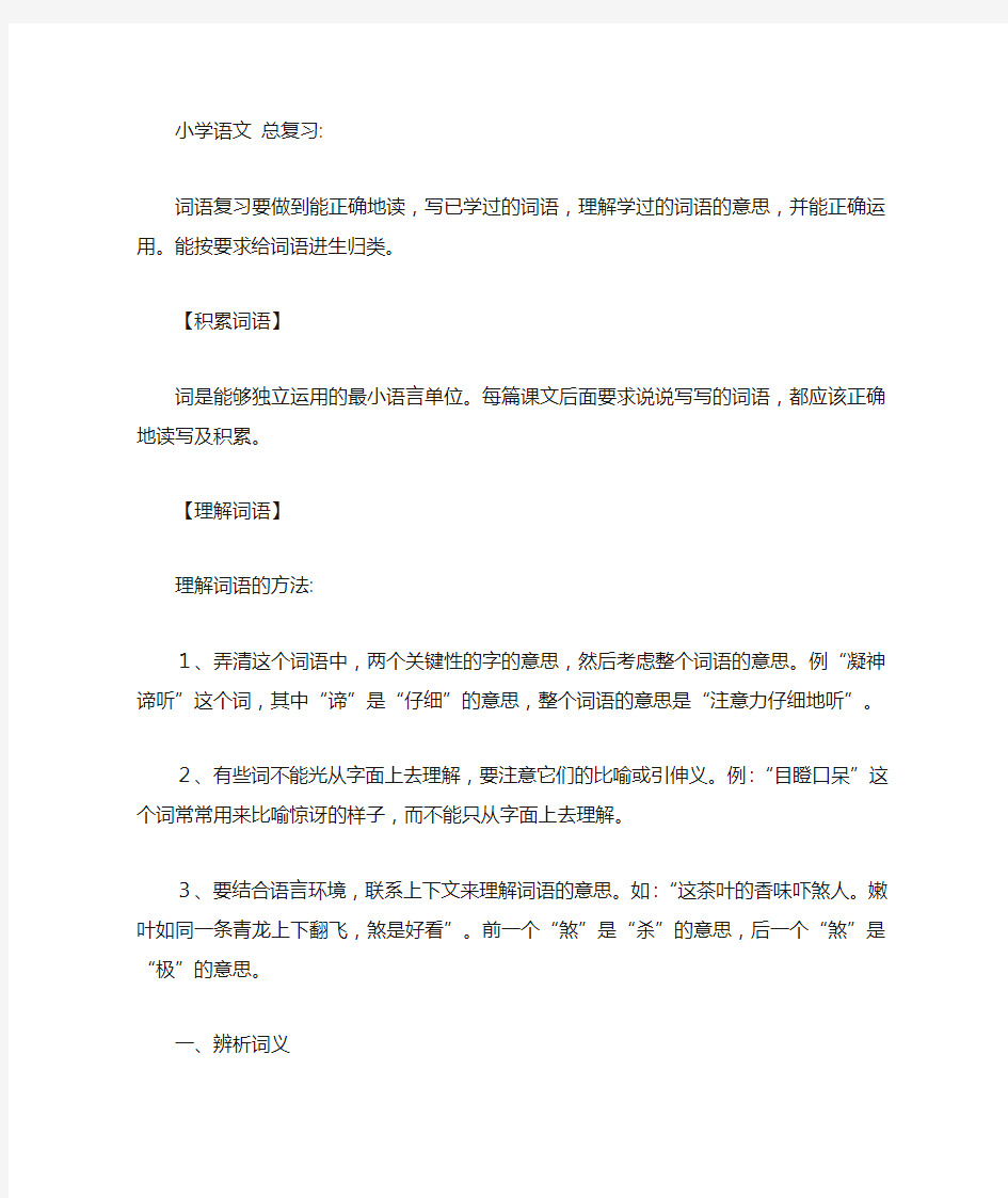 2021年新人教版小学语文总复习题(词语)