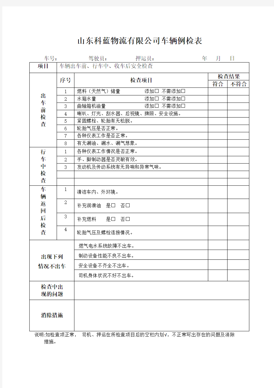 车辆三检表前、中、收(1)