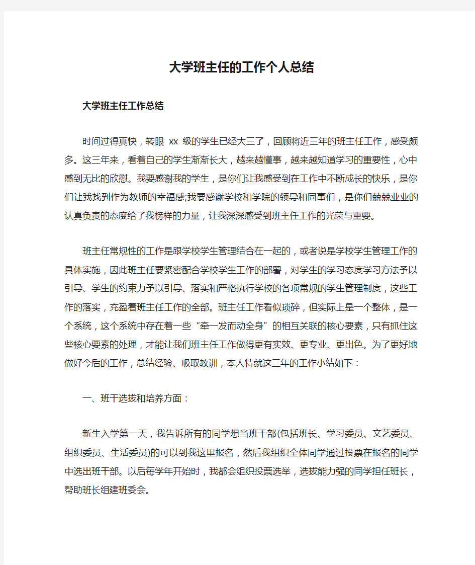 大学班主任的工作个人总结