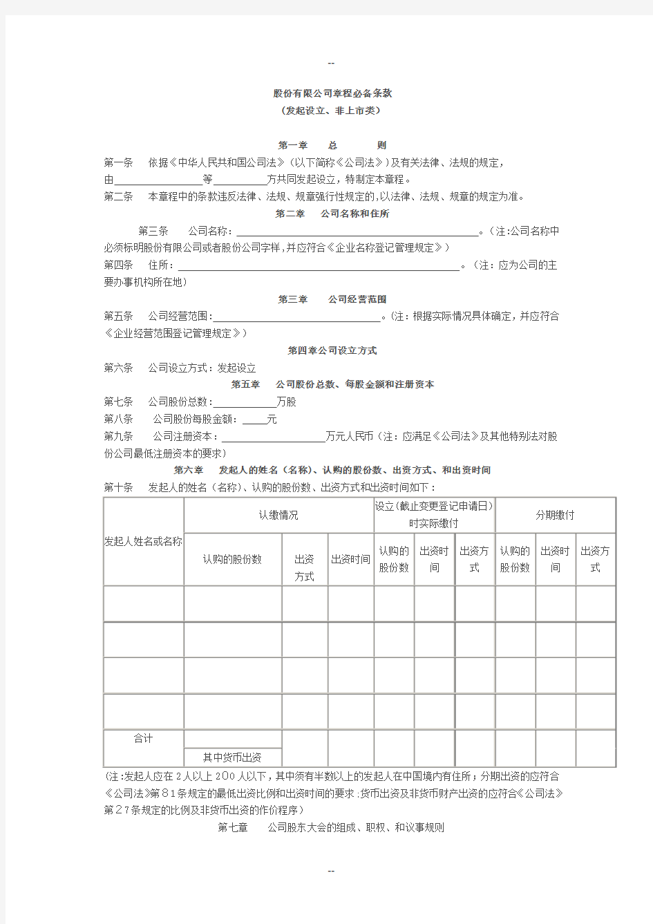 股份有限公司章程必备条款