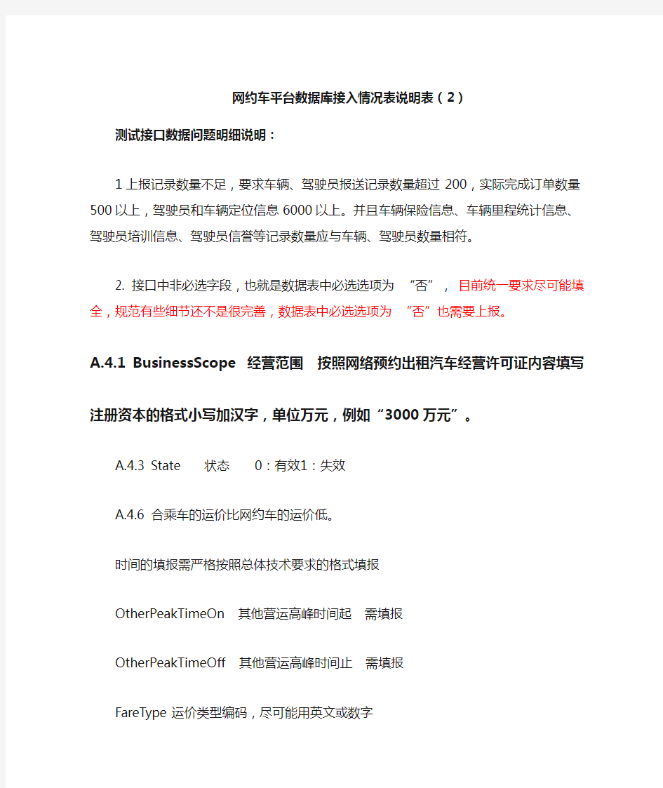 网约车平台数据库接入情况表说明表2 .doc